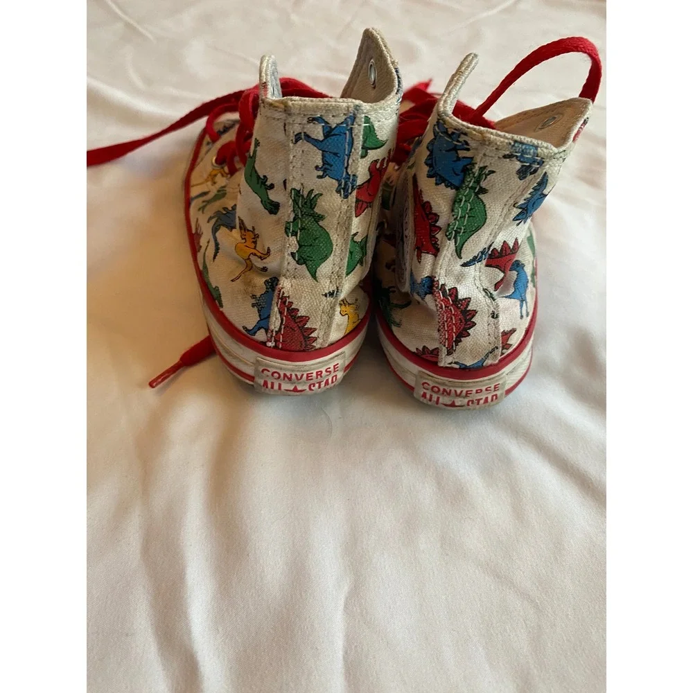Converse Youth Dinosaur Print Playful High Top Sneakers Retro White Red